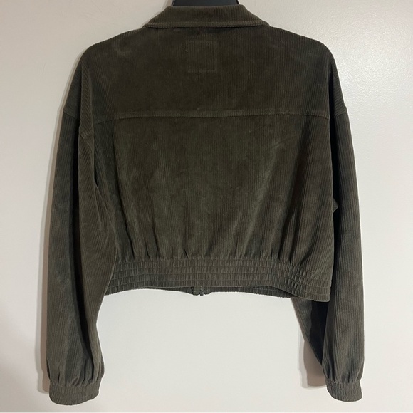 Aerie Green Ribbed Corduroy Zip Up Women's Cropped Jacket Size Medium - Picture 10 of 10